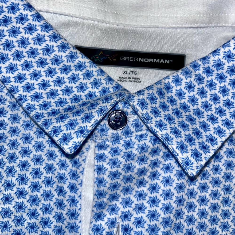 Greg Norman Collection Blue Patterned Polo Shirt